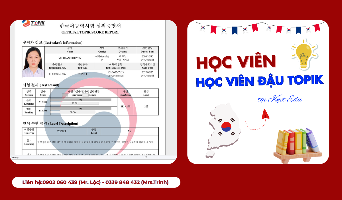 Học viên Knet Edu đậu TOPIK kỳ 102